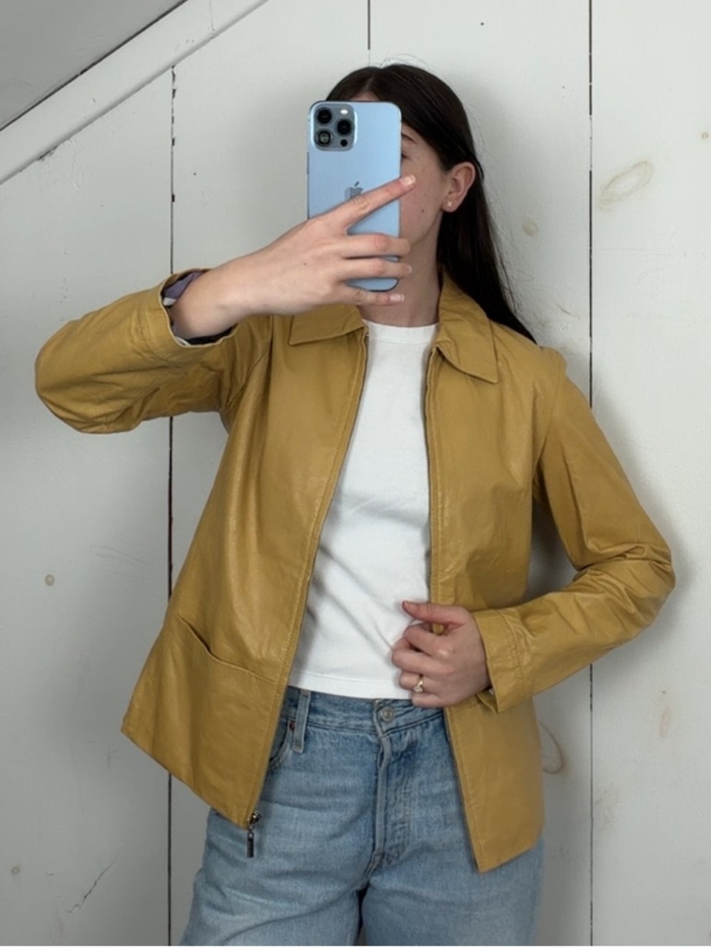 Vintage Pelle Studio Wilsons Yellow Leather Zip Jacket Women’s S Lightweight Y2K